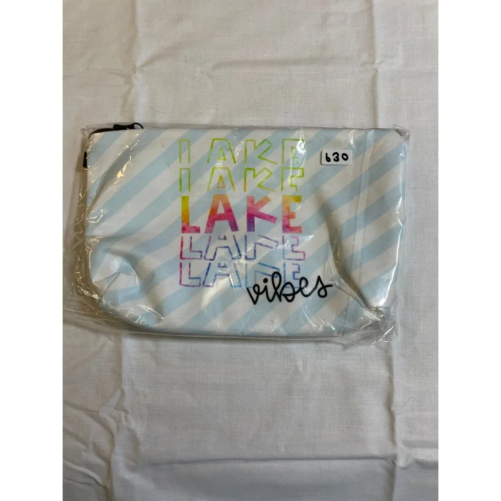 The Pouch Cosmetic Bag Womens OS Blue White NEW Lake Vibes Striped Travel Pouch